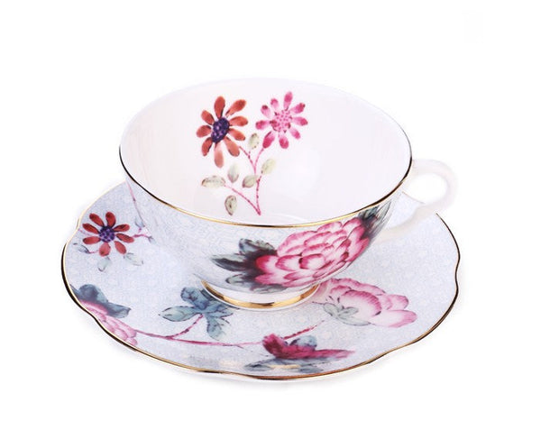 Unique Porcelain Cup and Saucer, Beautiful British Flower Tea Cups, Elegant Ceramic Coffee Cups, Creative Porcelain Tea Cup Set-Grace Painting Crafts