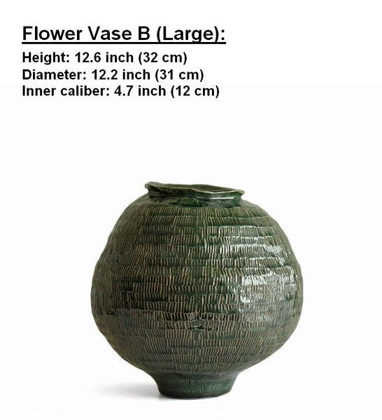 Large Contemporary Vases on Dining Table, Handmade Modern Flower Vase, Centerpiece Ceramic Bouquet Vases, Green Porcelain Vases for Modern Home Decor-Grace Painting Crafts