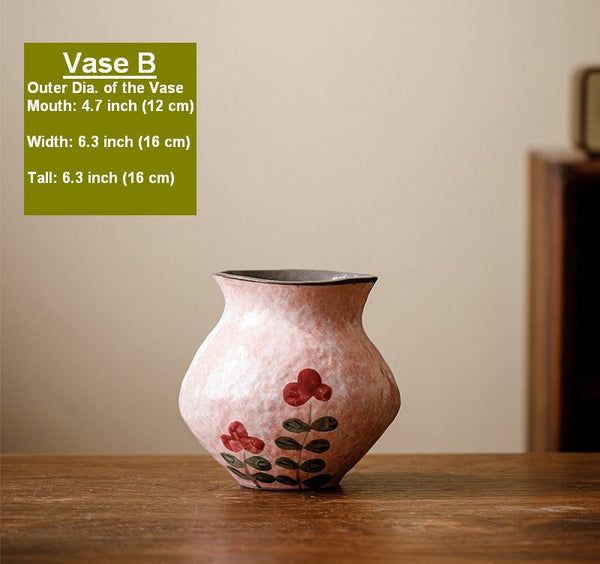 Handmade Water Holding Flower Vases, Rustic Pottery Flower Vases, Small Flower Vases on Table, Pink Bud Vases-Grace Painting Crafts