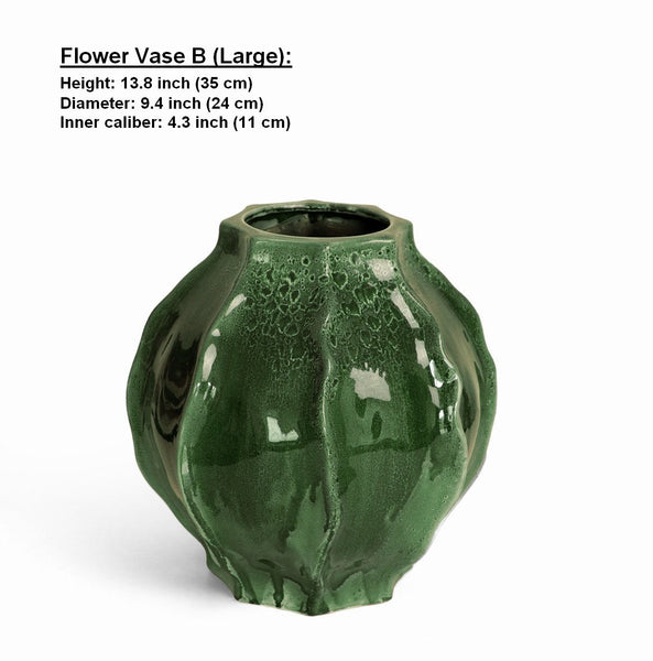 Large Contemporary Vases on Dining Table, Handmade Modern Flower Vase, Centerpiece Ceramic Bouquet Vases, Green Porcelain Vases for Modern Home Decor-Grace Painting Crafts