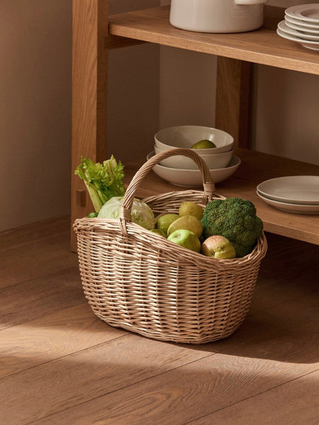 Wicker Storage Basket, Large Picnic Food Basket with Handle, Lovely Willow Weaving Baskets for Vegetable, Natural Fruit Basket, Natural Hand-woven Kitchen Storage Baskets-Grace Painting Crafts