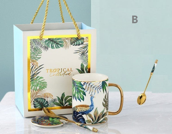 Peacock Porcelain Cups, Large Capacity Jungle Animal Porcelain Mugs, Unique Ceramic Mugs in Gift Box, Creative Ceramic Mugs for Office-Grace Painting Crafts