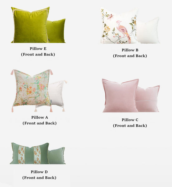 Living Room Decorative Pillows, Modern Decorative Cushions, Decorative Pillows for Bed, Decorative Pillow Arrangement Ideas for Interior Design, Embroidered Floral Bird Pattern Pillow Covers-Grace Painting Crafts