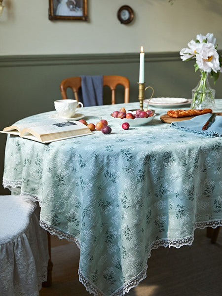 Green Rectangle Tablecloth Ideas for Dining Room Table, Flower Pattern Tablecloth for Round Table, Rustic Farmhouse Table Cover for Kitchen-Grace Painting Crafts
