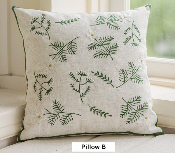 Embroider Flower Cotton Pillow Covers, Decorative Pillows for Sofa, Farmhouse Decorative Pillows for Couch, Spring Flower Decorative Pillows for Bedroom-Grace Painting Crafts