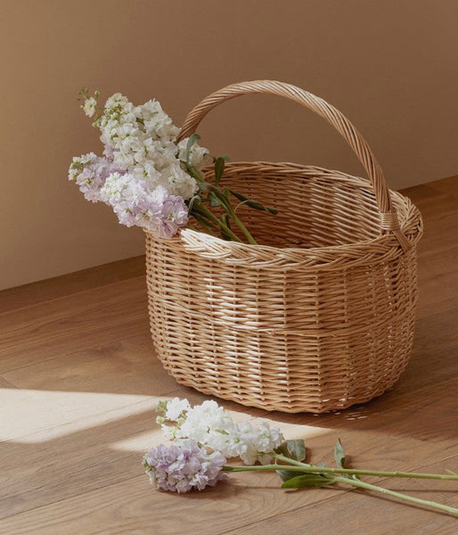 Hand-woven Wicker Storage Basket, Natural Fruit Basket, Storage Basket for Kitchen, Picnic Storage Basket with Handle, Willow Weaving Storage Basket for Shelves-Grace Painting Crafts