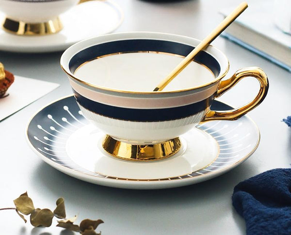 Porcelain Coffee Cups, Latte Coffee Cups, British Tea Cups, Tea Cups and Saucers, Coffee Cups with Gold Trim and Gift Box-Grace Painting Crafts