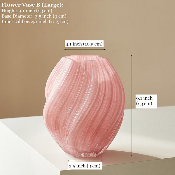 Handmade Contemporary Glass Vases, Mid Century Pink Vases for Flowers, Modern Vases for Living Room, Unique Decorative Glass Vase, Centerpiece Vases on Table-Grace Painting Crafts