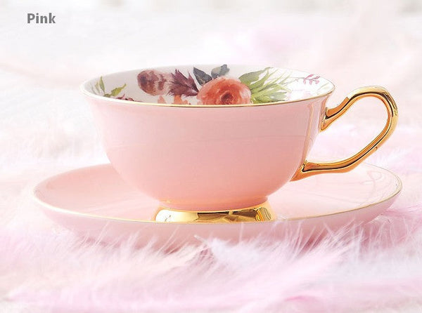 Royal Bone China Porcelain Tea Cup Set, Elegant Flower Pattern Ceramic Coffee Cups, Beautiful British Tea Cups, Unique Afternoon Tea Cups and Saucers in Gift Box-Grace Painting Crafts
