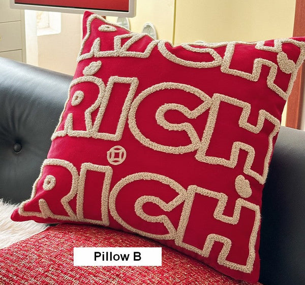 Modern Decorative Pillows for Interior Design, Contemporary Modern Sofa Pillow Covers, Red Square Modern Throw Pillows for Couch-Grace Painting Crafts