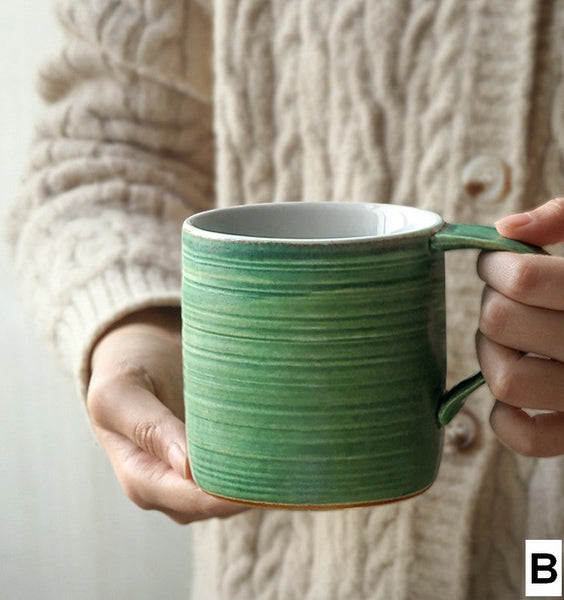 Large Modern Handmade Pottery Coffee Cup, Large Capacity Coffee Mugs, Creative Handmade Coffee Mugs, Blue Green Black Ceramic Coffee Mugs-Grace Painting Crafts
