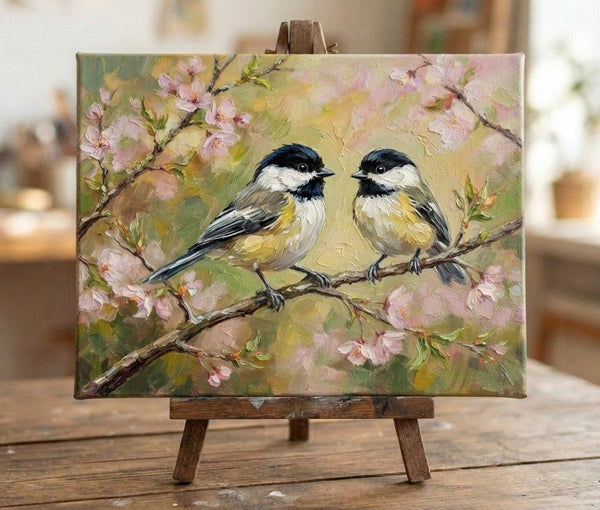 Original Oil Paintings, Black-capped Chickadee Painting, Hand Painted Canvas Art, Love Birds Painting, Small Canvas Paintings, Original Oil Paintings on Canvas-Grace Painting Crafts