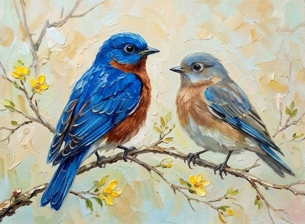Original Oil Paintings, Hand Painted Canvas Art, Blue Birds Painting, Love Bird Couple Painting, Small Canvas Paintings, Original Oil Paintings on Canvas-Grace Painting Crafts