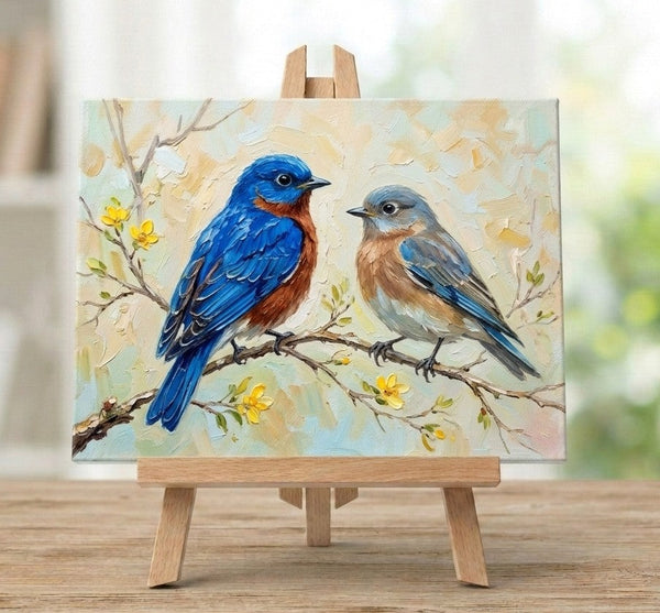 Original Oil Paintings, Hand Painted Canvas Art, Blue Birds Painting, Love Bird Couple Painting, Small Canvas Paintings, Original Oil Paintings on Canvas-Grace Painting Crafts