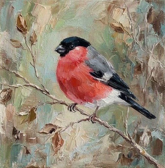 Hand Painted Canvas Art, Bullfich Bird Painting, Small Art on Canvas, Original Oil Paintings, Heavy Texture Painting, Miniature Wall Art-Grace Painting Crafts