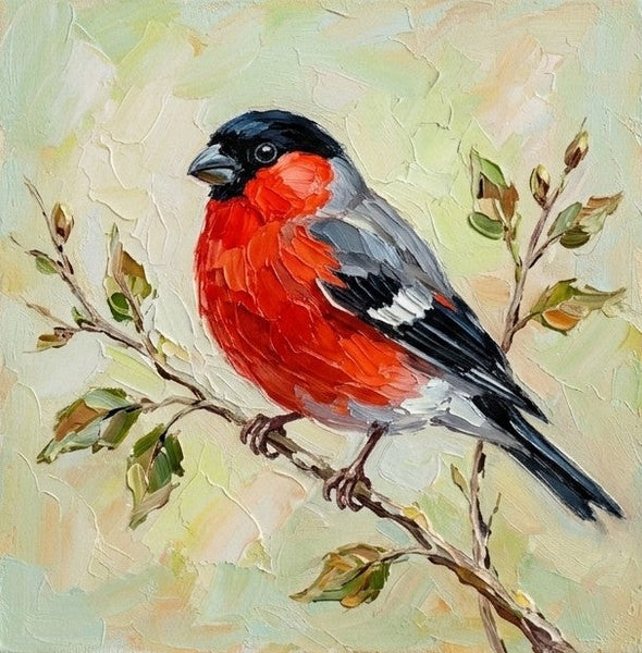 Original Small Paintings, Bullfinch Bird Painting, Heavy Texture Painting, Hand Painted Canvas Art, Bird Art on Canvas, Miniature Wall Art-Grace Painting Crafts