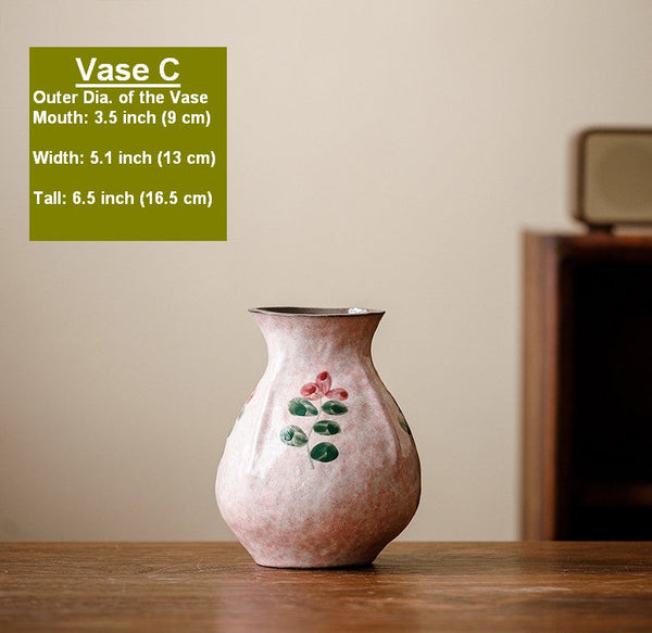 Rustic Pottery Flower Vases, Small Flower Vases on Table, Pink Bud Vases, Handmade Water Holding Flower Vases-Grace Painting Crafts