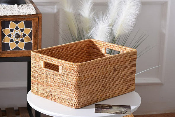 Woven Rattan Storage Baskets for Kitchen, Rectangular Storage Basket, Wicker Storage Basket for Clothes, Storage Baskets for Bathroom, Kitchen Storage Basket-Grace Painting Crafts