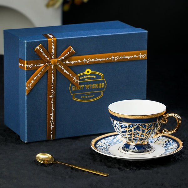 British Royal Tea Cup and Saucer in Gift Box, 8 oz Elegant Ceramic Coffee Cups, Porcelain Tea Cup and Saucer Set, British Tea Cup set-Grace Painting Crafts