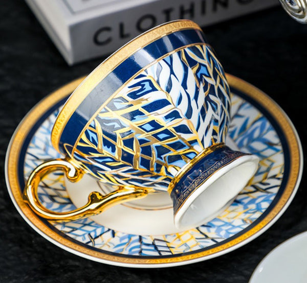 British Royal Tea Cup and Saucer in Gift Box, 8 oz Elegant Ceramic Coffee Cups, Porcelain Tea Cup and Saucer Set, British Tea Cup set-Grace Painting Crafts
