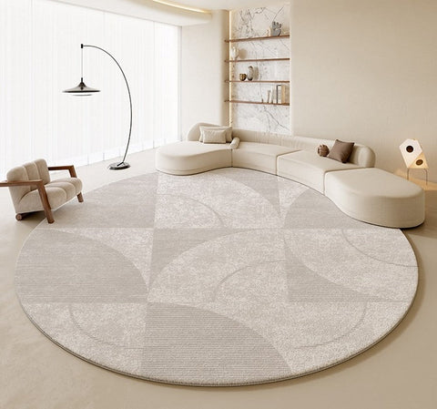 Circular Modern Rugs for Living Room, Grey Round Rugs for Bedroom, Round Carpets under Coffee Table, Contemporary Round Rugs for Dining Room-Grace Painting Crafts