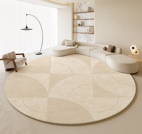 Contemporary Modern Rugs for Bedroom, Abstract Geometric Round Rugs under Sofa, Cream Color Rugs under Coffee Table, Dining Room Modern Rugs-Grace Painting Crafts