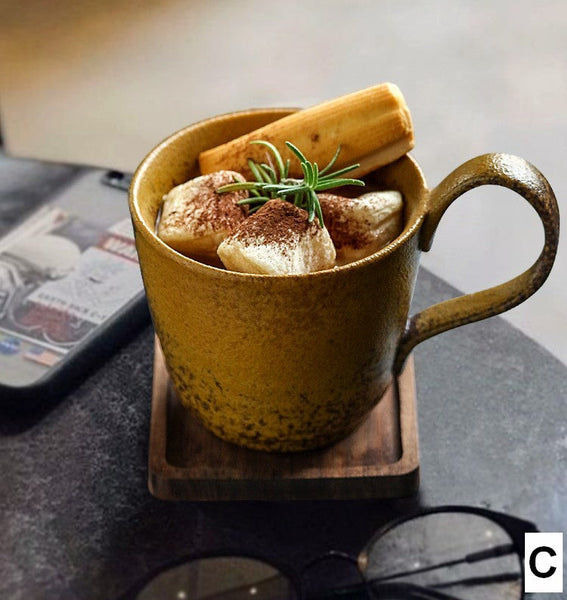 Large Modern Handmade Pottery Coffee Cup, Creative Brown Green Blue Ceramic Coffee Mugs, Large Unique Tea Cup, Large Capacity Coffee Cups-Grace Painting Crafts