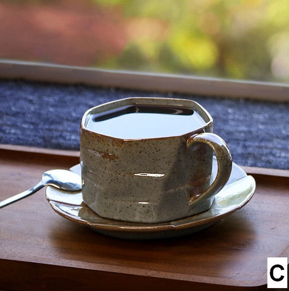 Modern Handmade Pottery Coffee Cup, Creative Ceramic Coffee Cup with Saucer, Unique Tea Cup and Saucer, Tea Cup Set for Afternoon Tea-Grace Painting Crafts