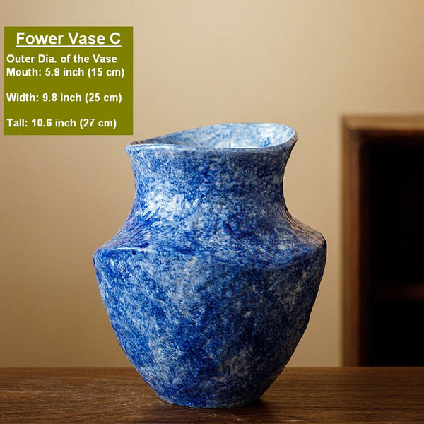 Handmade Water Holding Flower Vases, Centerpiece on Dining Table, Blue Pottery Bud Vases, Large Flower Vases on Table, Modern Pottery Flower Vases-Grace Painting Crafts