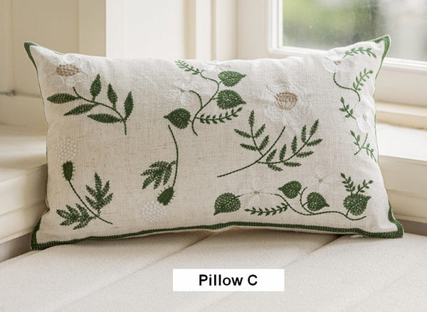 Embroider Flower Cotton Pillow Covers, Decorative Pillows for Sofa, Farmhouse Decorative Pillows for Couch, Spring Flower Decorative Pillows for Bedroom-Grace Painting Crafts
