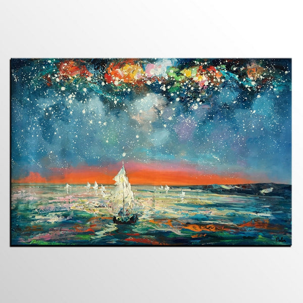 Impasto Art, Heavy Texture Painting, Starry Night Sky, Abstract Landscape Painting, Palette Knife Art, Custom Artwork-Grace Painting Crafts