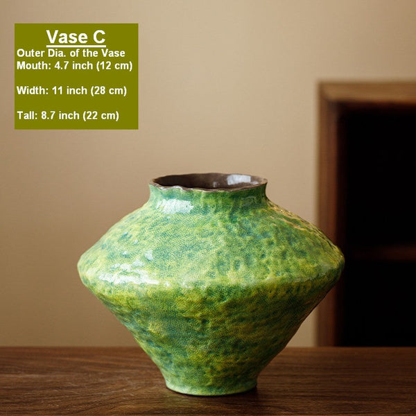 Centerpiece on Dining Table, Modern Pottery Flower Vases, Handmade Water Holding Flower Vases, Pottery Bud Vases, Large Green Flower Vases on Table-Grace Painting Crafts