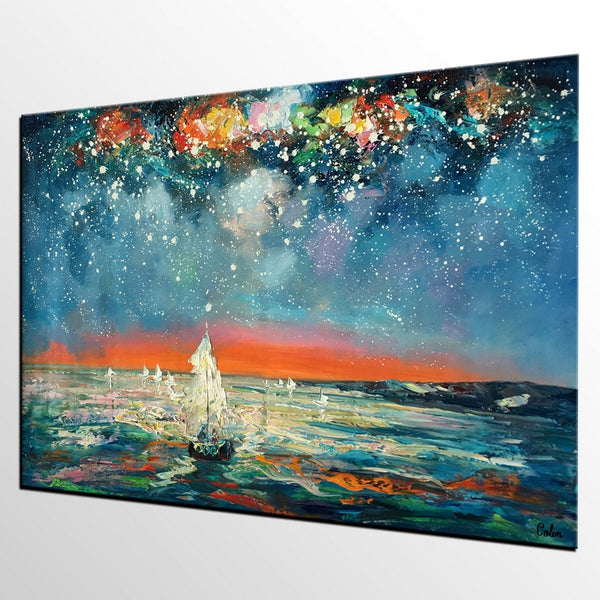 Impasto Art, Heavy Texture Painting, Starry Night Sky, Abstract Landscape Painting, Palette Knife Art, Custom Artwork-Grace Painting Crafts