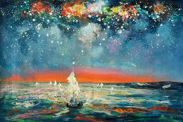 Impasto Art, Heavy Texture Painting, Starry Night Sky, Abstract Landscape Painting, Palette Knife Art, Custom Artwork-Grace Painting Crafts