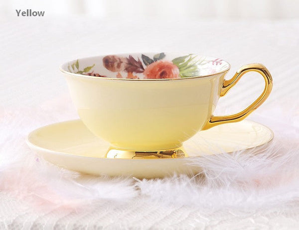 Royal Bone China Porcelain Tea Cup Set, Elegant Flower Pattern Ceramic Coffee Cups, Beautiful British Tea Cups, Unique Afternoon Tea Cups and Saucers in Gift Box