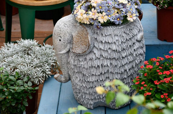 Elephant Flower Pot, Modern Animal Statue for Garden Ornaments, Large Elephant Flowerpot, Resin Statue for Garden, Villa Outdoor Decor Gardening Ideas-Grace Painting Crafts