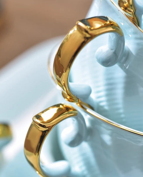 Elegant British Tea Cup and Saucer in Gift Box, Blue Bone China Porcelain Tea Cup Set, Unique British Ceramic Coffee Cups for Afternoon Tea-Grace Painting Crafts