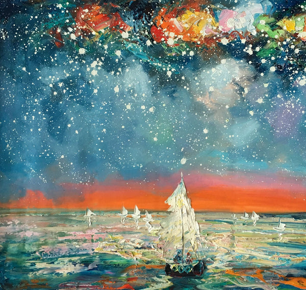 Impasto Art, Heavy Texture Painting, Starry Night Sky, Abstract Landscape Painting, Palette Knife Art, Custom Artwork-Grace Painting Crafts