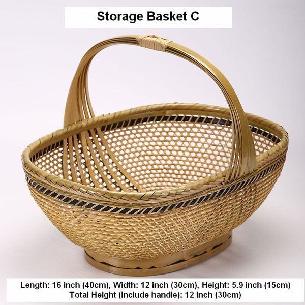 Natural Hand-woven Bamboo Basket, Extra Large Picnic Food Basket with Handle, Lovely Bamboo Baskets for Vegetable, Natural Fruit Basket Kitchen Storage Baskets-Grace Painting Crafts