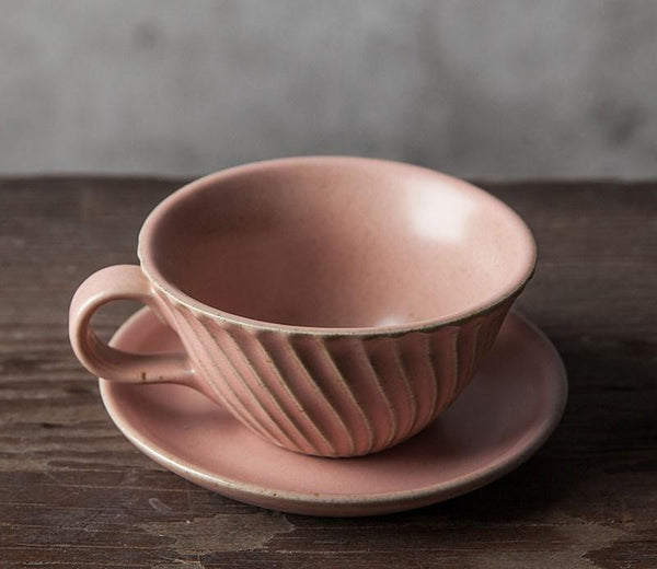 Simple Pink Pottery Coffee Cups, Breakfast Milk Cup, Latte Coffee Cup, Ceramic Coffee Cup, Cappuccino Coffee Mug, Coffee Cup and Saucer Set-Grace Painting Crafts