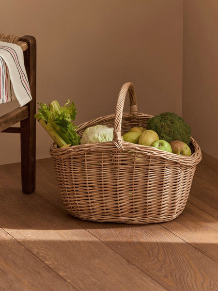 Wicker Storage Basket, Large Picnic Food Basket with Handle, Lovely Willow Weaving Baskets for Vegetable, Natural Fruit Basket, Natural Hand-woven Kitchen Storage Baskets-Grace Painting Crafts