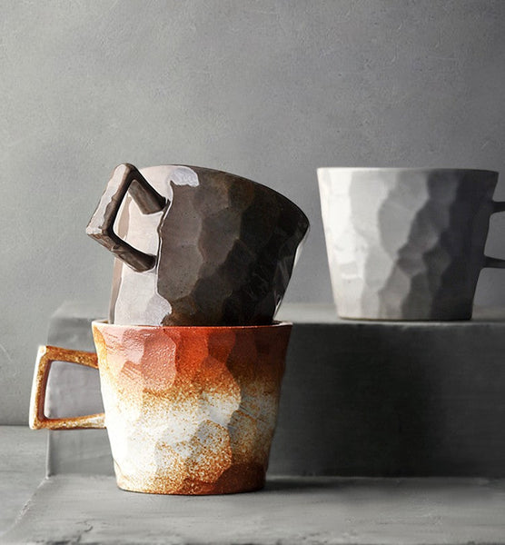Modern Handmade Pottery Coffee Cup, Creative Brown White Black Blue Ceramic Coffee Mugs, Large Unique Tea Cup, Large Capacity Coffee Cups-Grace Painting Crafts
