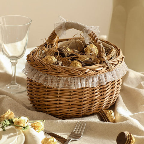 Storage Basket for Kitchen, Picnic Storage Basket with Handle, Hand-woven Wicker Storage Basket, Natural Fruit Basket, Willow Weaving Baskets for Shelves-Grace Painting Crafts