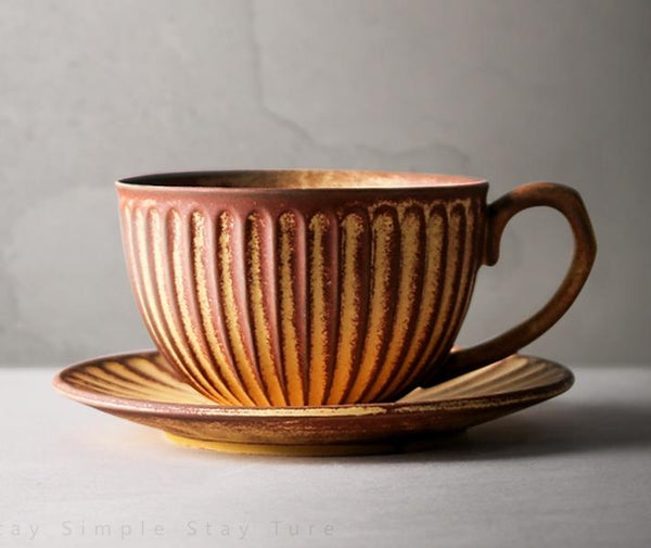 Pink Pottery Coffee Cups, Cappuccino Coffee Mug, Latte Coffee Cup, White Tea Cup, Ceramic Coffee Cup, Coffee Cup and Saucer Set-Grace Painting Crafts