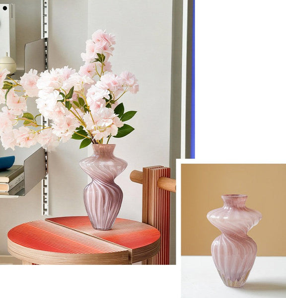 Mid Century Pink Vases for Flowers, Modern Vases for Living Room, Handmade Contemporary Glass Vases, Unique Decorative Glass Vase, Centerpiece Vases on Table-Grace Painting Crafts