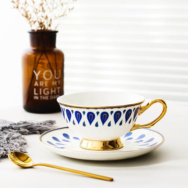 Porcelain Coffee Cups, British Tea Cups, Tea Cup and Saucer, Coffee Cups with Gold Trim and Gift Box, Latte Coffee Cups-Grace Painting Crafts