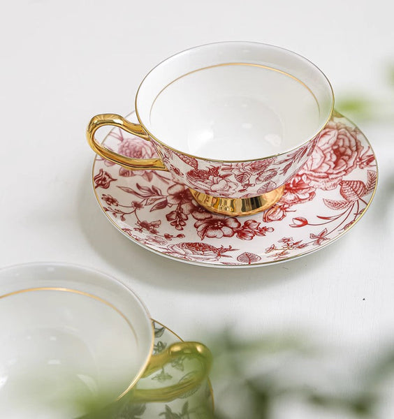 Creative Bone China Porcelain Tea Cup Set, Beautiful British Tea Cups, Elegant Flower Ceramic Cups, Unique Royal Coffee Cup and Saucer-Grace Painting Crafts