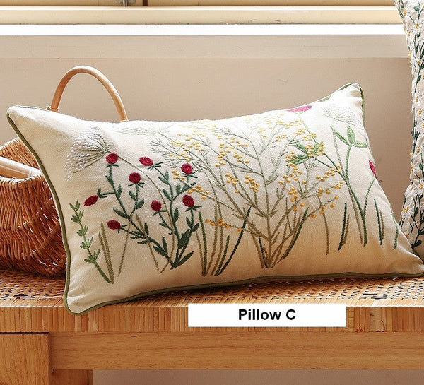 Decorative Pillows for Couch, Farmhouse Decorative Pillows for Sofa, Embroider Flower Cotton Pillow Covers, Spring Flower Decorative Pillows for Bedroom-Grace Painting Crafts