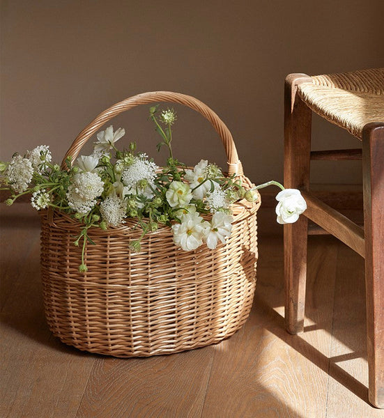 Hand-woven Wicker Storage Basket, Natural Fruit Basket, Storage Basket for Kitchen, Picnic Storage Basket with Handle, Willow Weaving Storage Basket for Shelves-Grace Painting Crafts