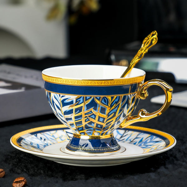 British Royal Tea Cup and Saucer in Gift Box, 8 oz Elegant Ceramic Coffee Cups, Porcelain Tea Cup and Saucer Set, British Tea Cup set-Grace Painting Crafts